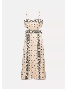 Zara Beige Midi Slip Dress with Black Floral Border